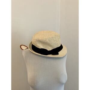 Scala Pronto Black Band Woven Straw Men's Fedora Hat NWT Natural Bow VTG Vacatio